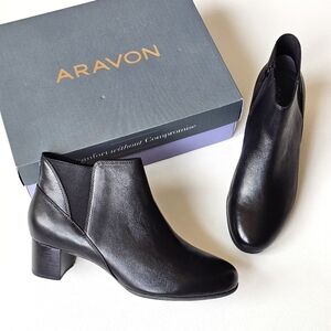 Aravon Career Dress Chelsea Comfort Boot Black Leather Women’s 11 Extra Wide 2E